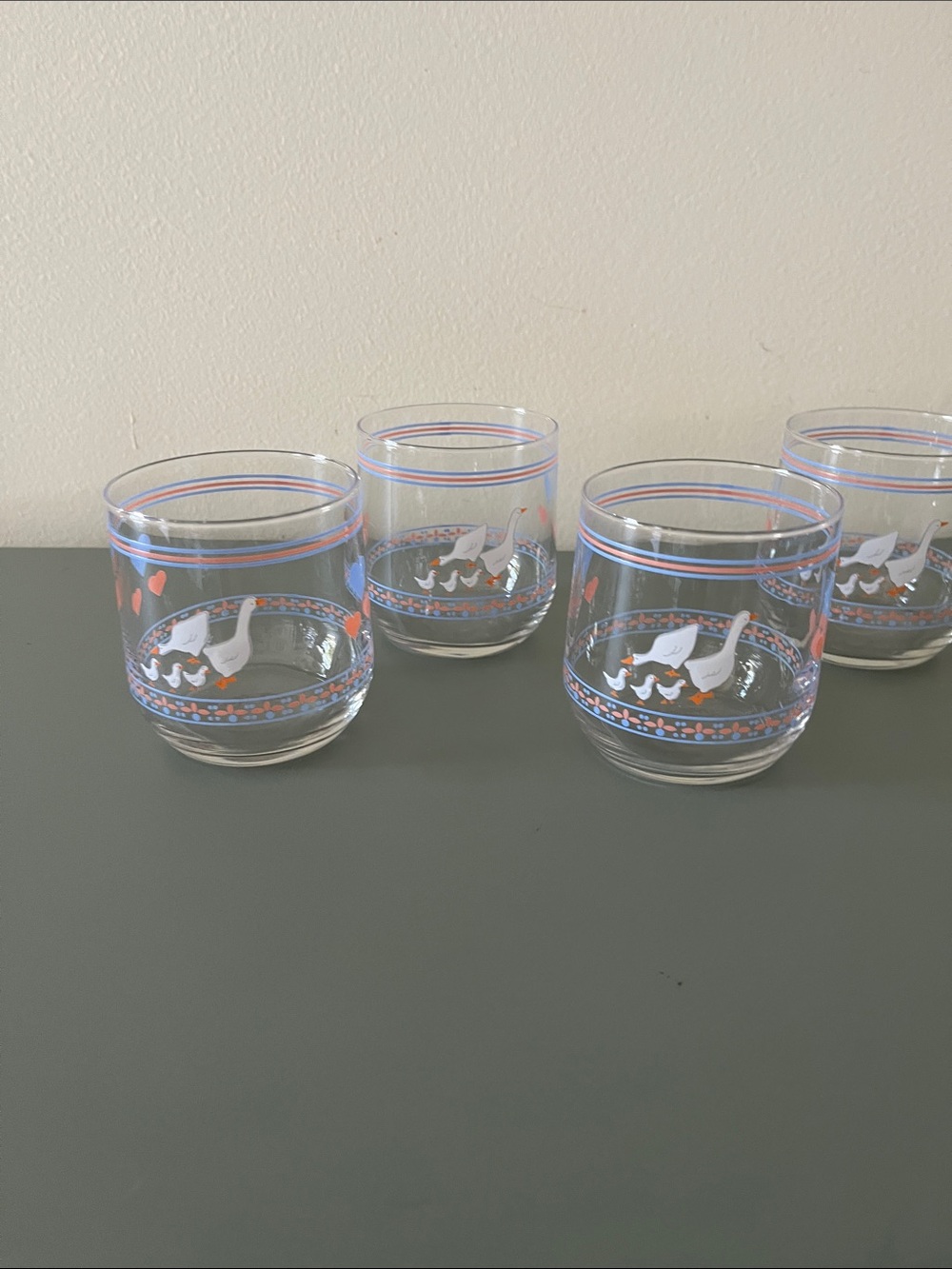 Vintage Luminarc “Hearts ‘N Geese” Juice Glasses from 1980’s Set-4
